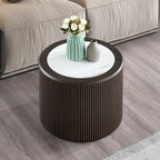 Modern Marble Pattern Coffee Table 23.62 inch Round End Coffee Table for Living Room,Small Side Table with Sturdy Pedestal for Bedroom,Dark Brown