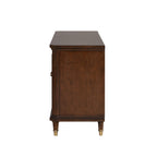 Modern Style TV Stand 3 Drawers Gold Round Knobs And Legs Felt Line Drawers Dark Cherry Finish Media Console