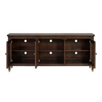 Modern Style TV Stand 3 Drawers Gold Round Knobs And Legs Felt Line Drawers Dark Cherry Finish Media Console