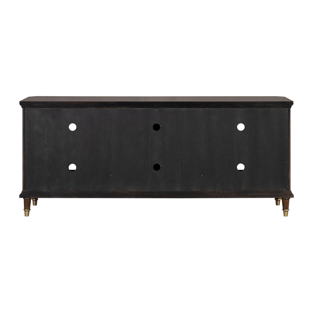 Modern Style TV Stand 3 Drawers Gold Round Knobs And Legs Felt Line Drawers Dark Cherry Finish Media Console