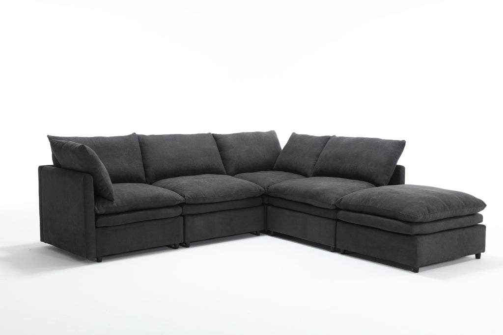 [ PACKAGING NEW UPGRADE] [VIDEO PROVIDED]Modern U-shaped Sectional Sofa ,5-seat Sofa ,Sleeper Sofa Couch with Chaise Lounge for Living Room,Apartment,Upholstered,Polyester,New upgrade,Dark Gray