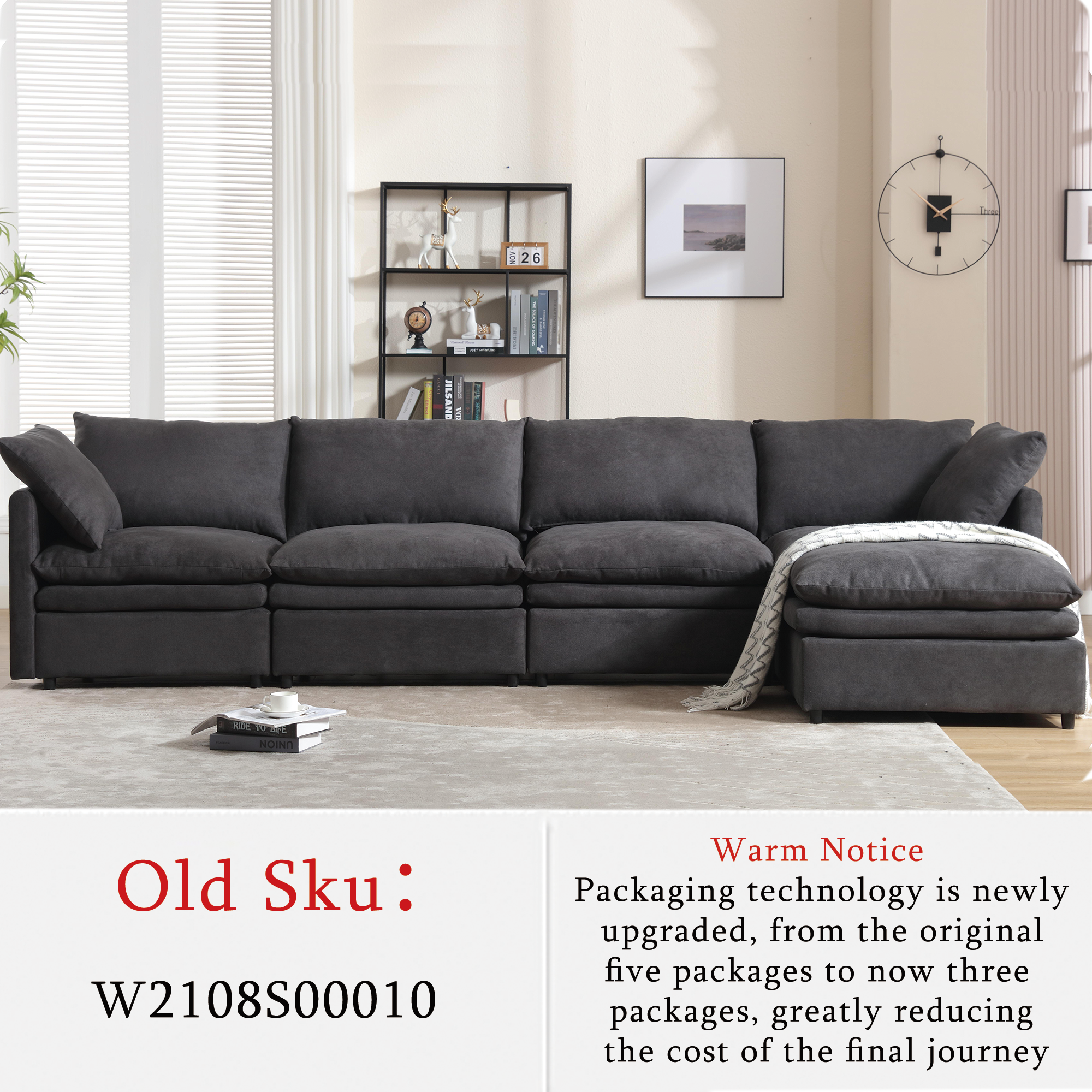 [ PACKAGING NEW UPGRADE] [VIDEO PROVIDED]Modern U-shaped Sectional Sofa ,5-seat Sofa ,Sleeper Sofa Couch with Chaise Lounge for Living Room,Apartment,Upholstered,Polyester,New upgrade,Dark Gray