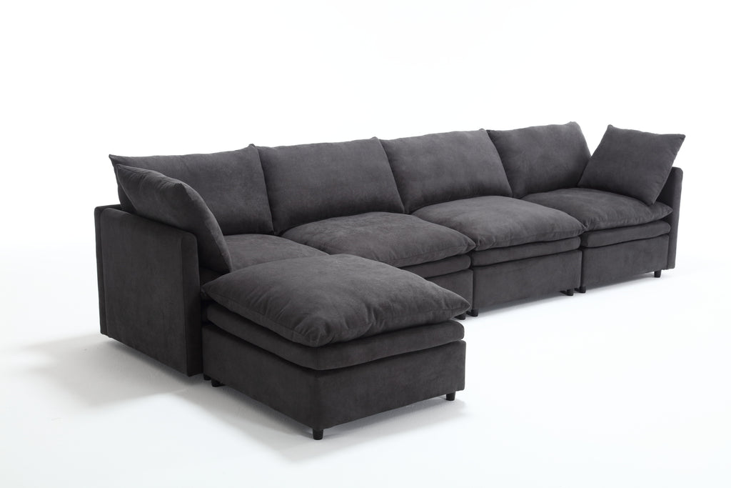 [ PACKAGING NEW UPGRADE] [VIDEO PROVIDED]Modern U-shaped Sectional Sofa ,5-seat Sofa ,Sleeper Sofa Couch with Chaise Lounge for Living Room,Apartment,Upholstered,Polyester,New upgrade,Dark Gray
