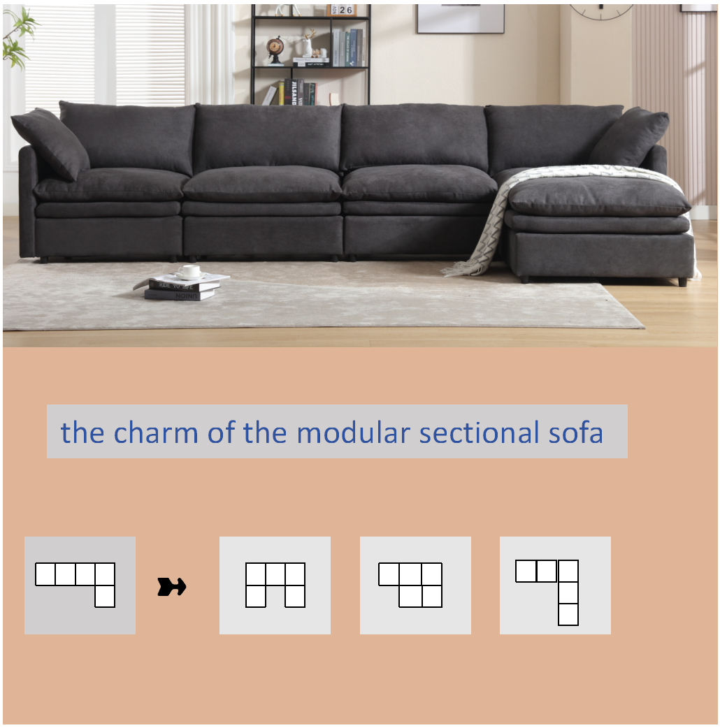 [ PACKAGING NEW UPGRADE] [VIDEO PROVIDED]Modern U-shaped Sectional Sofa ,5-seat Sofa ,Sleeper Sofa Couch with Chaise Lounge for Living Room,Apartment,Upholstered,Polyester,New upgrade,Dark Gray