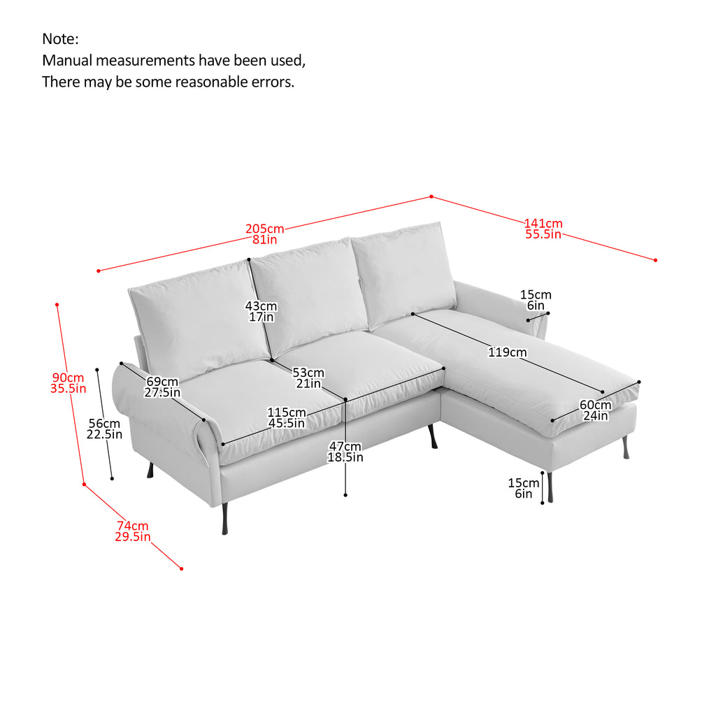 [VIDEO] provided]81"Modern Sectional Technical leather L-Shaped Sofa Couch with Reversible Chaise Lounge