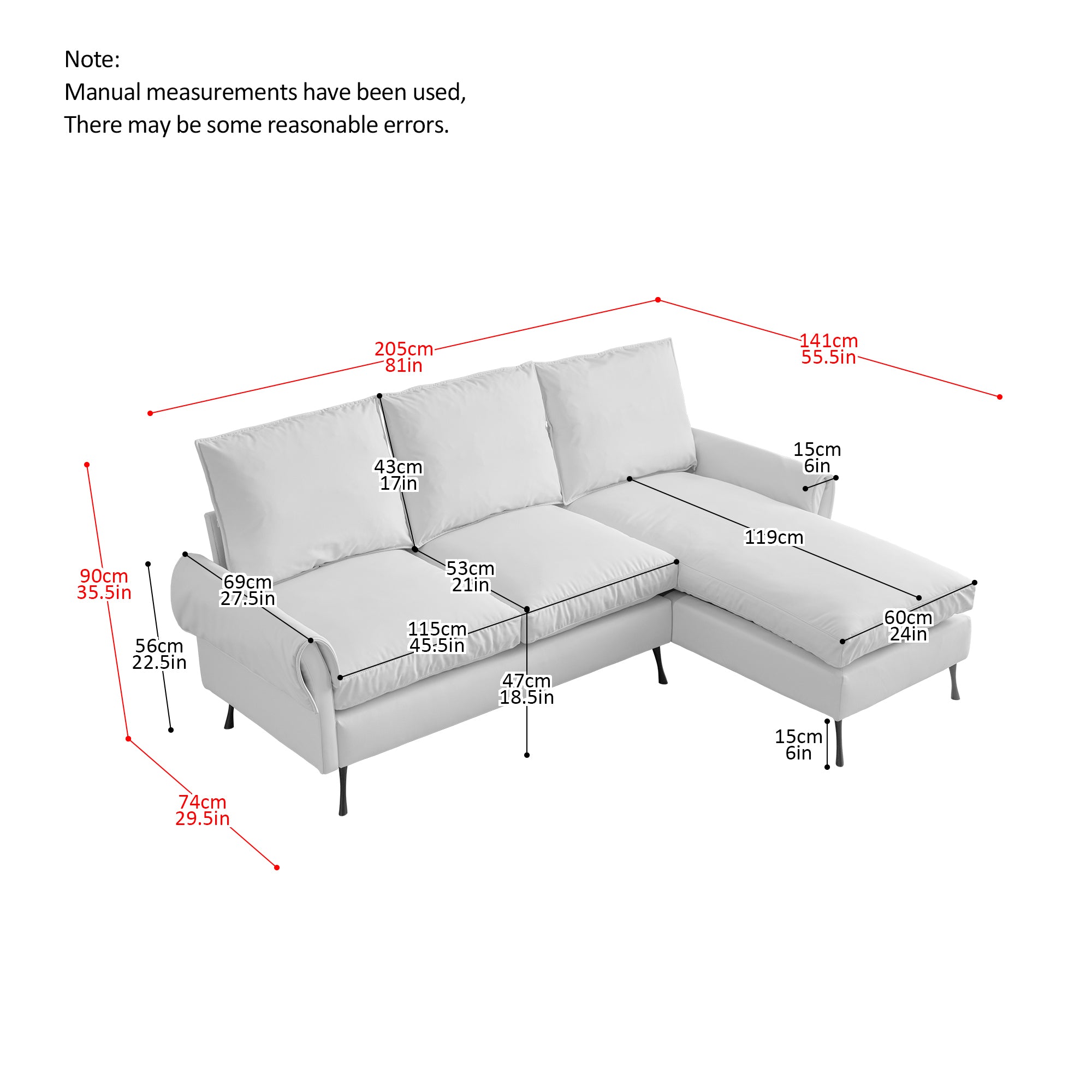 [VIDEO] provided]81"Modern Sectional Technical leather L-Shaped Sofa Couch with Reversible Chaise Lounge