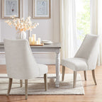 Modern Type Dining Chair Set of 2 Upholstered Ivory Solid Wood Dining Chair
