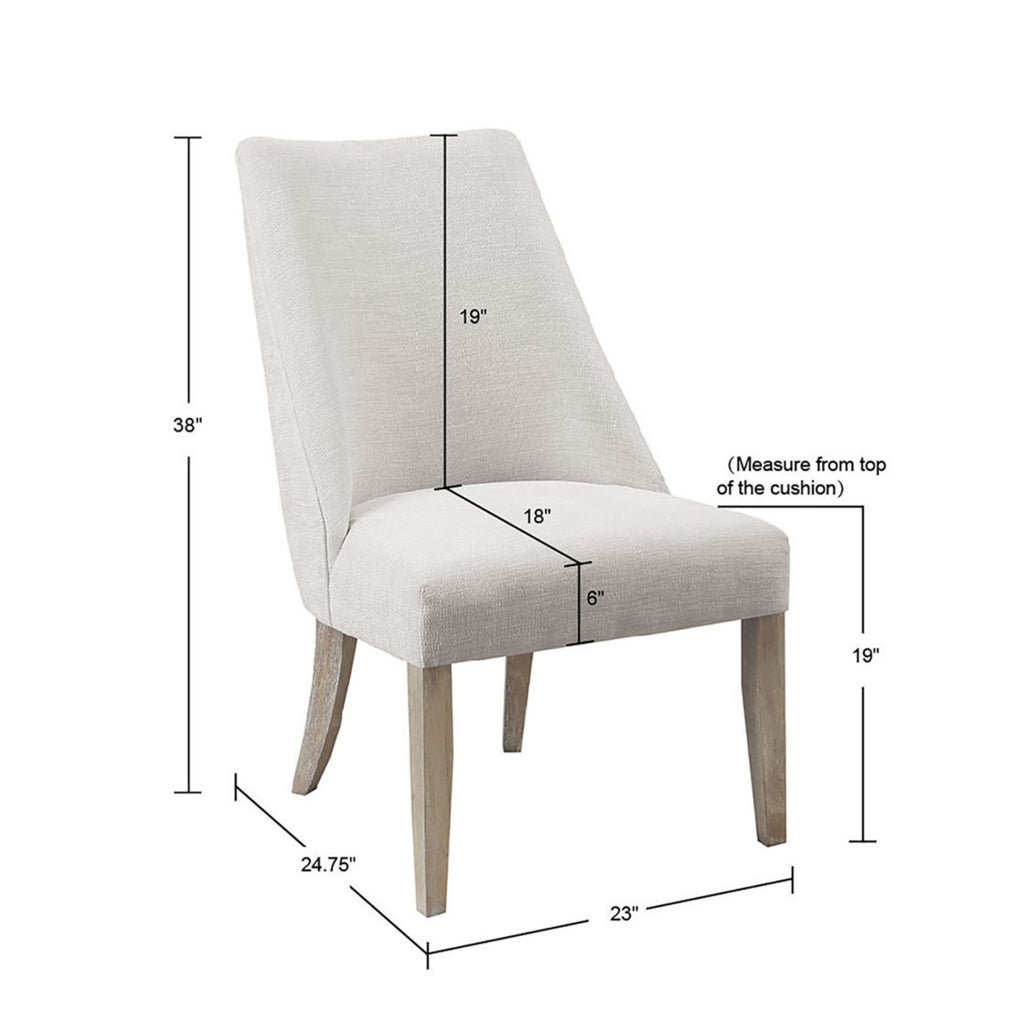 Modern Type Dining Chair Set of 2 Upholstered Ivory Solid Wood Dining Chair
