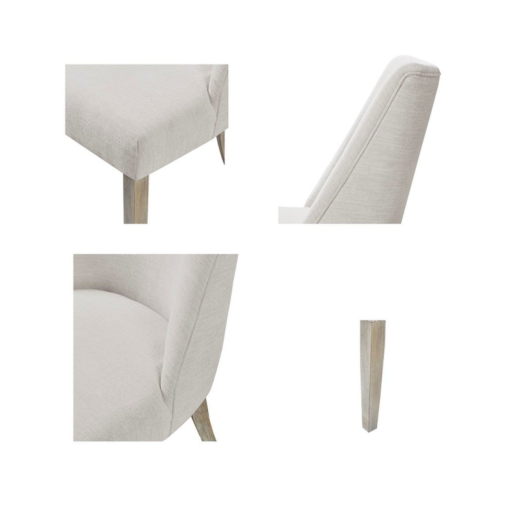 Modern Type Dining Chair Set of 2 Upholstered Ivory Solid Wood Dining Chair