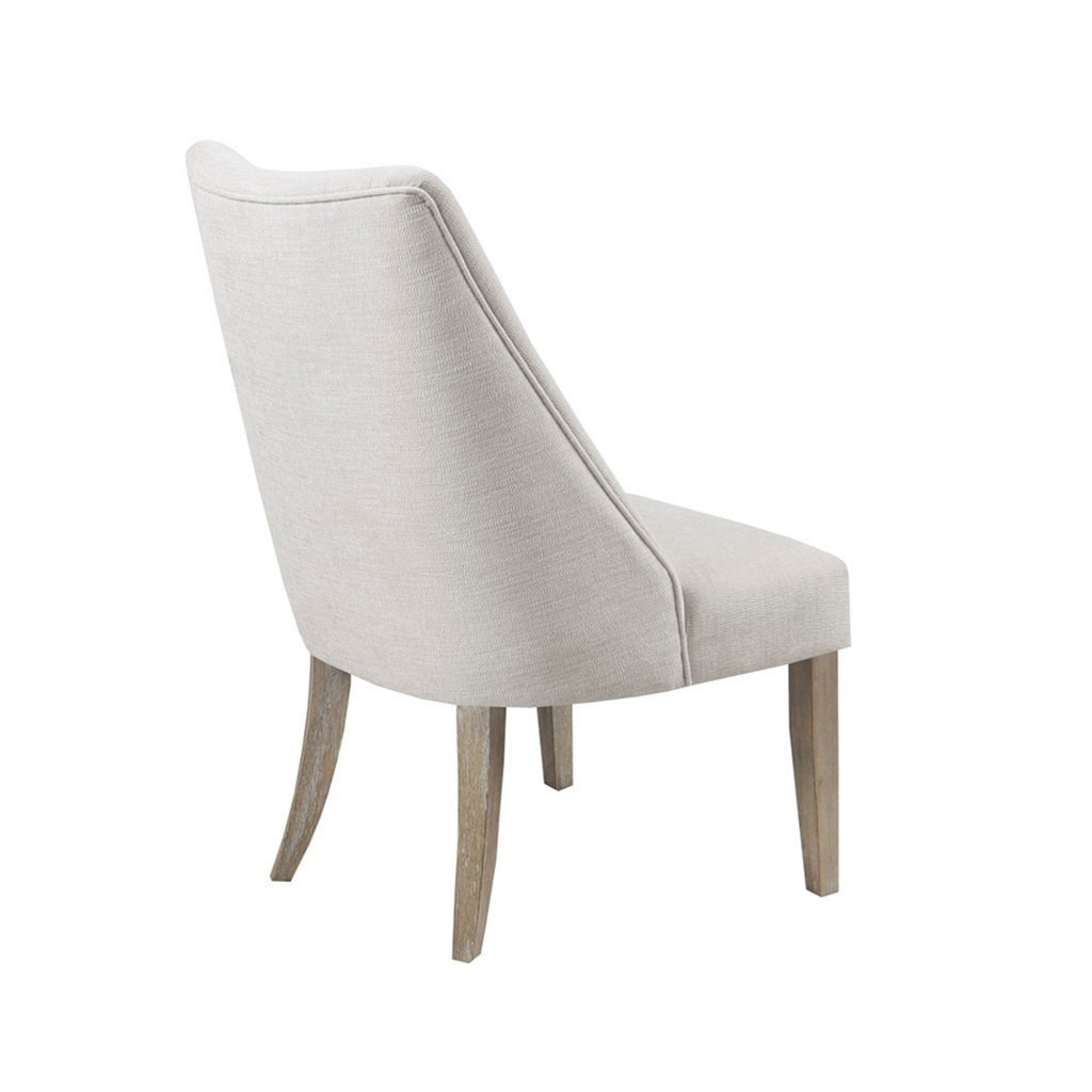 Modern Type Dining Chair Set of 2 Upholstered Ivory Solid Wood Dining Chair