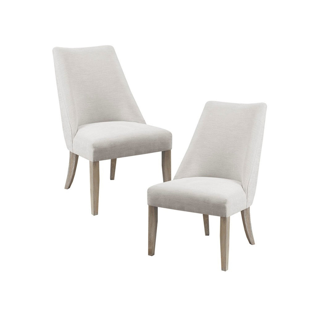 Modern Type Dining Chair Set of 2 Upholstered Ivory Solid Wood Dining Chair