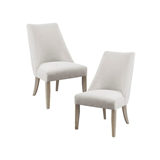 Modern Type Dining Chair Set of 2 Upholstered Ivory Solid Wood Dining Chair