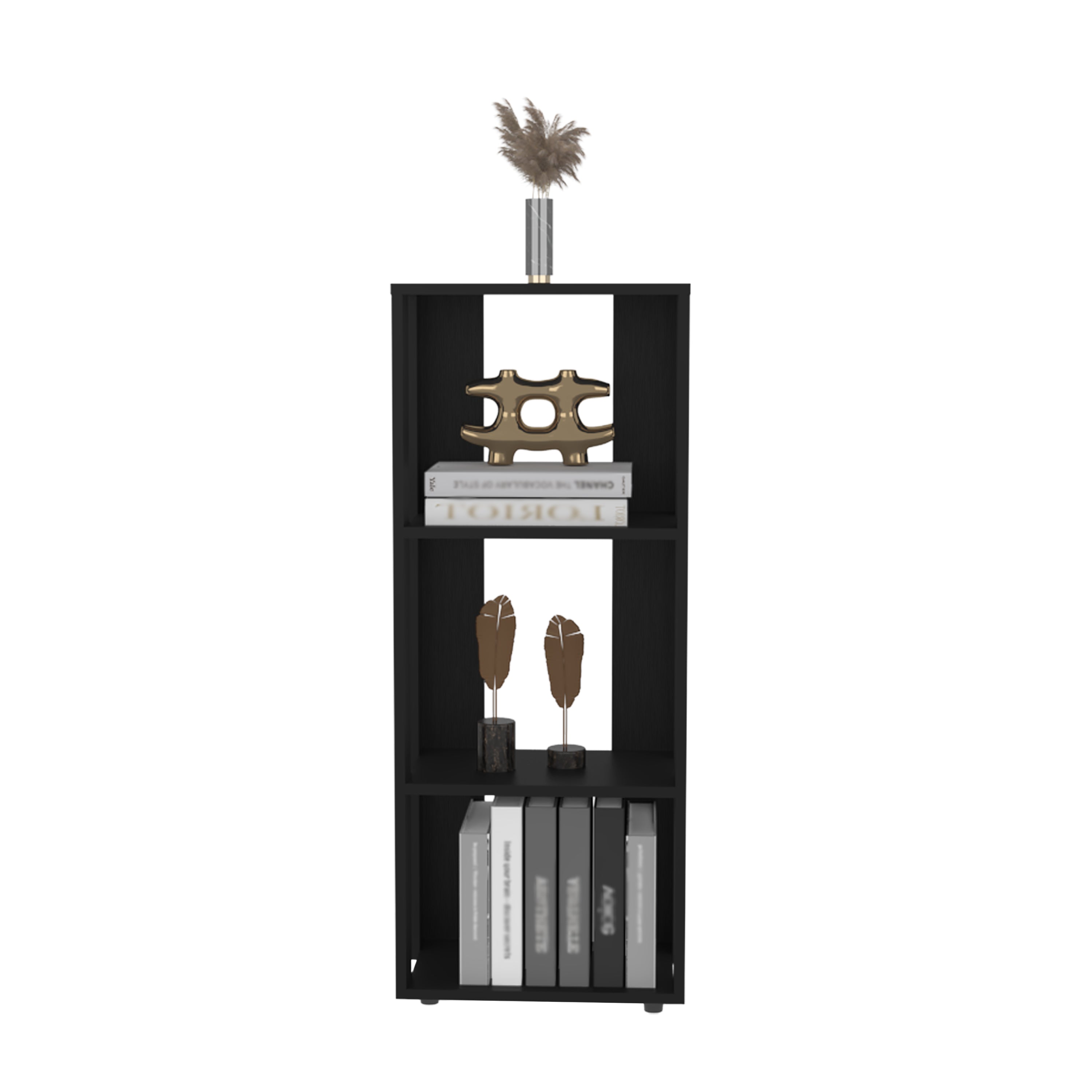 Eco 39 Tall Four-Tier Bookcase, Living Room, Storage Cabinet, Shelves Black