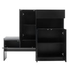 Elegant 2-in-1 Shoe Cabinets with Soft Cushion , Modern Narrow Storage Bench with Arched Doors & Rebound Devices, Versatile Shoe Rack Organizer with Adjustable Shelves for Hallway, Living Room, Black