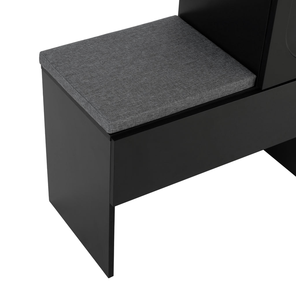 Elegant 2-in-1 Shoe Cabinets with Soft Cushion , Modern Narrow Storage Bench with Arched Doors & Rebound Devices, Versatile Shoe Rack Organizer with Adjustable Shelves for Hallway, Living Room, Black