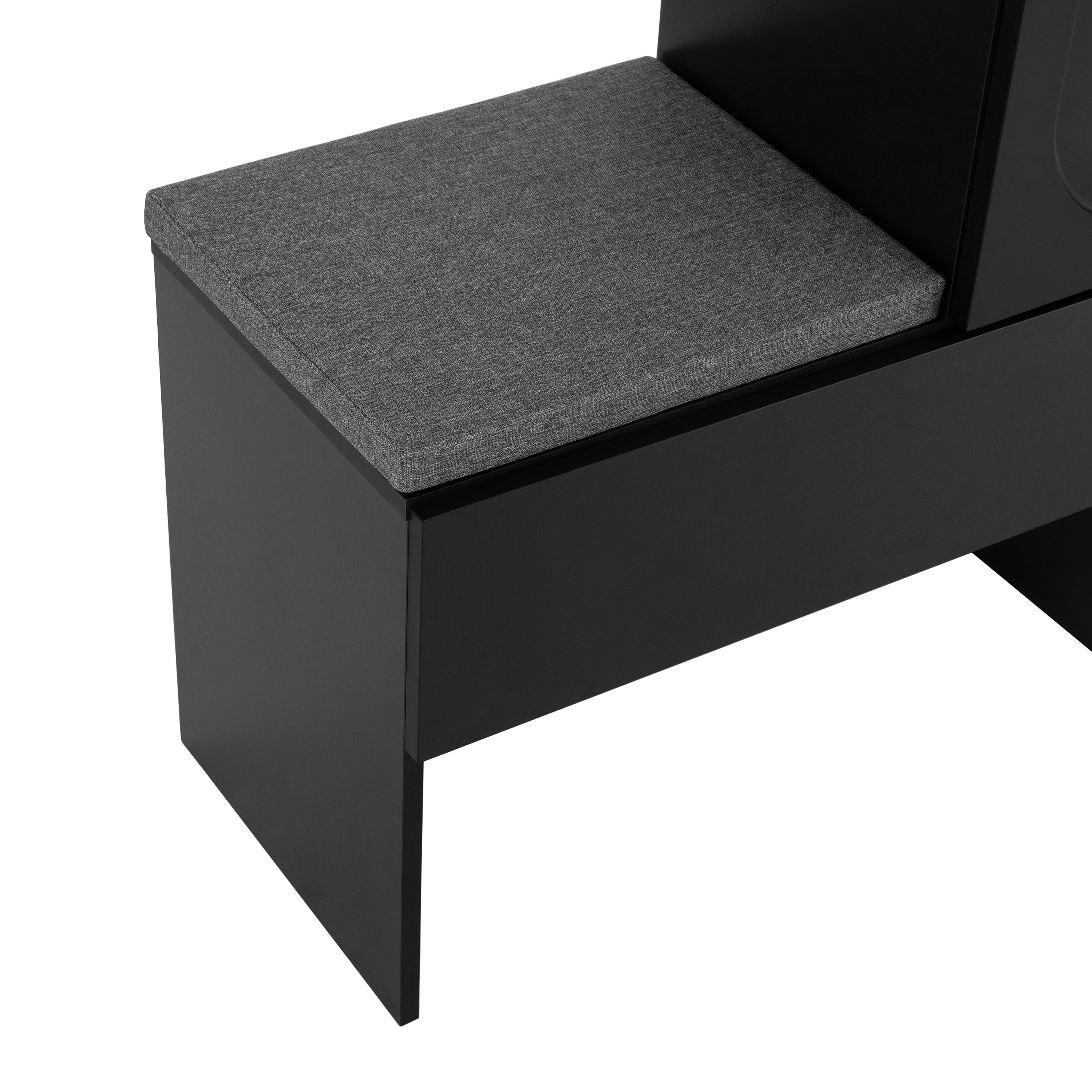 Elegant 2-in-1 Shoe Cabinets with Soft Cushion , Modern Narrow Storage Bench with Arched Doors & Rebound Devices, Versatile Shoe Rack Organizer with Adjustable Shelves for Hallway, Living Room, Black