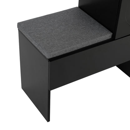 Elegant 2-in-1 Shoe Cabinets with Soft Cushion , Modern Narrow Storage Bench with Arched Doors & Rebound Devices, Versatile Shoe Rack Organizer with Adjustable Shelves for Hallway, Living Room, Black