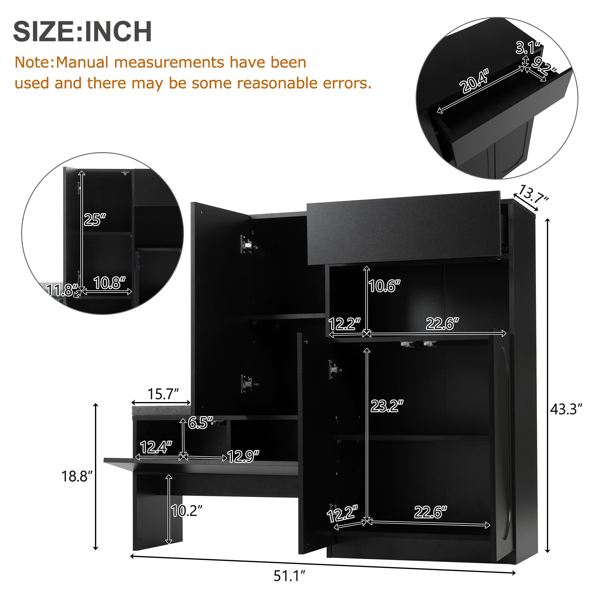 Elegant 2-in-1 Shoe Cabinets with Soft Cushion , Modern Narrow Storage Bench with Arched Doors & Rebound Devices, Versatile Shoe Rack Organizer with Adjustable Shelves for Hallway, Living Room, Black