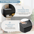 Elegant 2-in-1 Shoe Cabinets with Soft Cushion , Modern Narrow Storage Bench with Arched Doors & Rebound Devices, Versatile Shoe Rack Organizer with Adjustable Shelves for Hallway, Living Room, Black
