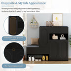 Elegant 2-in-1 Shoe Cabinets with Soft Cushion , Modern Narrow Storage Bench with Arched Doors & Rebound Devices, Versatile Shoe Rack Organizer with Adjustable Shelves for Hallway, Living Room, Black