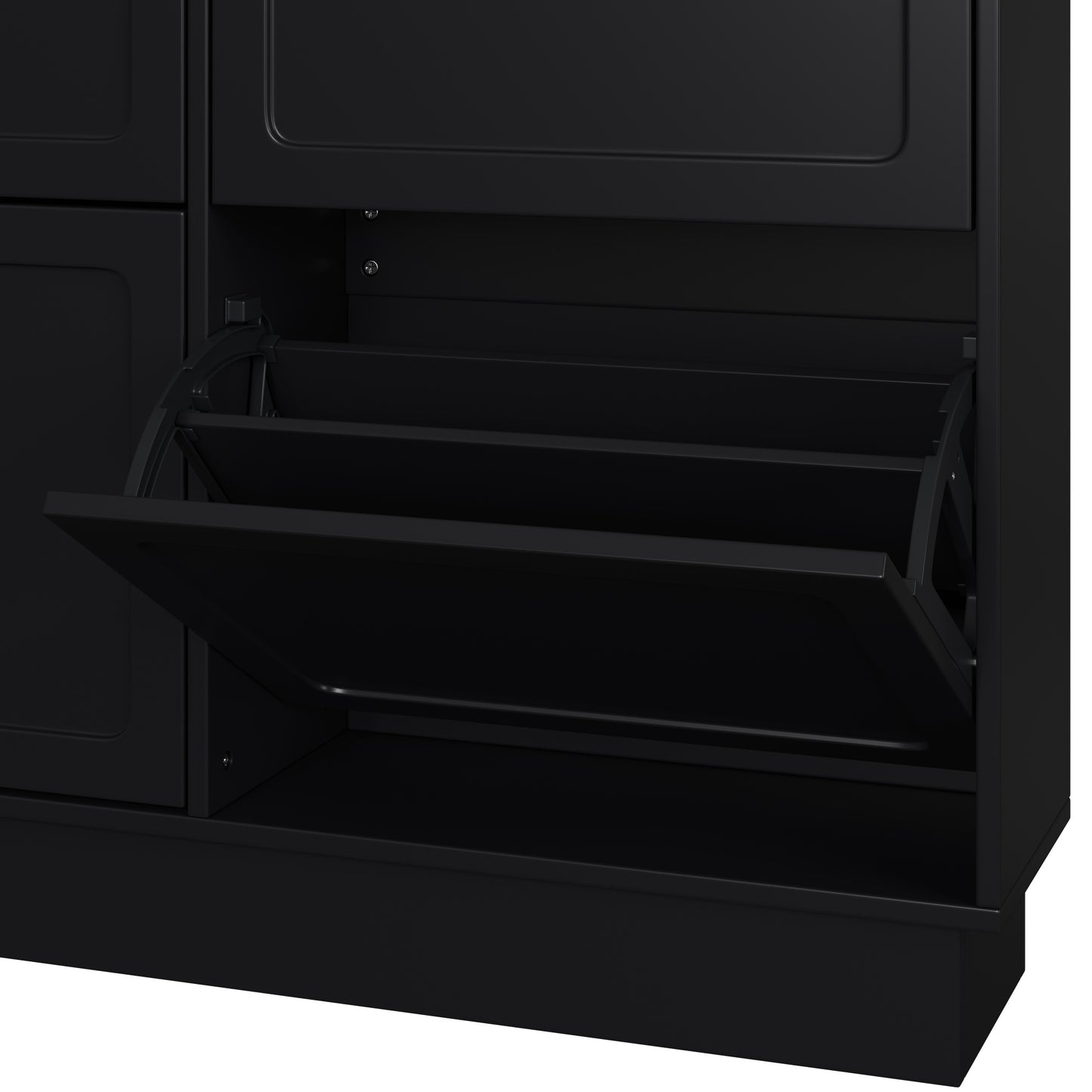 Modern Elegant Narrow Tipping Bucket Shoe Cabinet with 6 Flip Drawers, Space Saving Design, Cream Style Entryway Organizer with Adjustable Shelf, Free-Standing Shoe Rack with 3 Silvery Hooks, Black