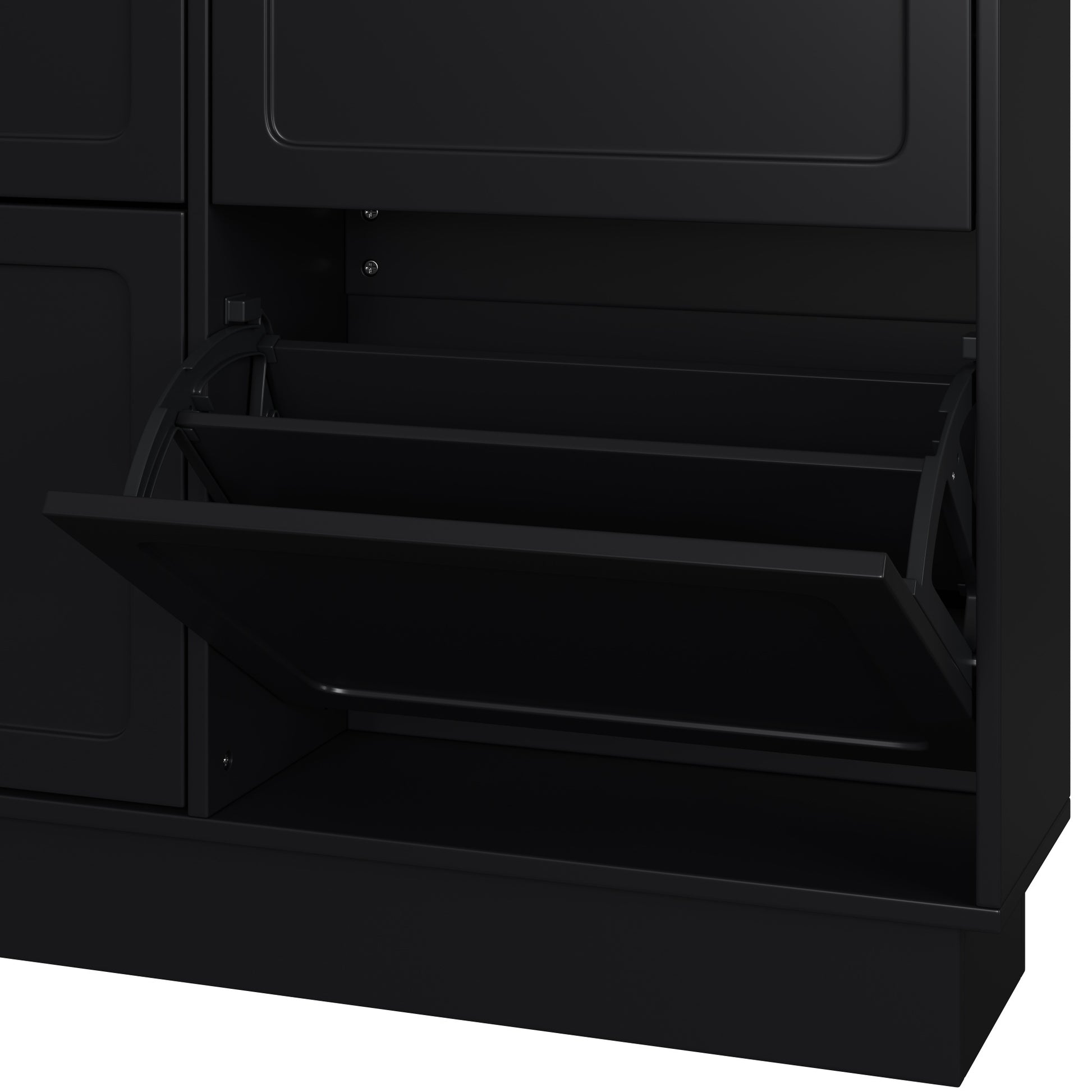 Modern Elegant Narrow Tipping Bucket Shoe Cabinet with 6 Flip Drawers, Space Saving Design, Cream Style Entryway Organizer with Adjustable Shelf, Free-Standing Shoe Rack with 3 Silvery Hooks, Black