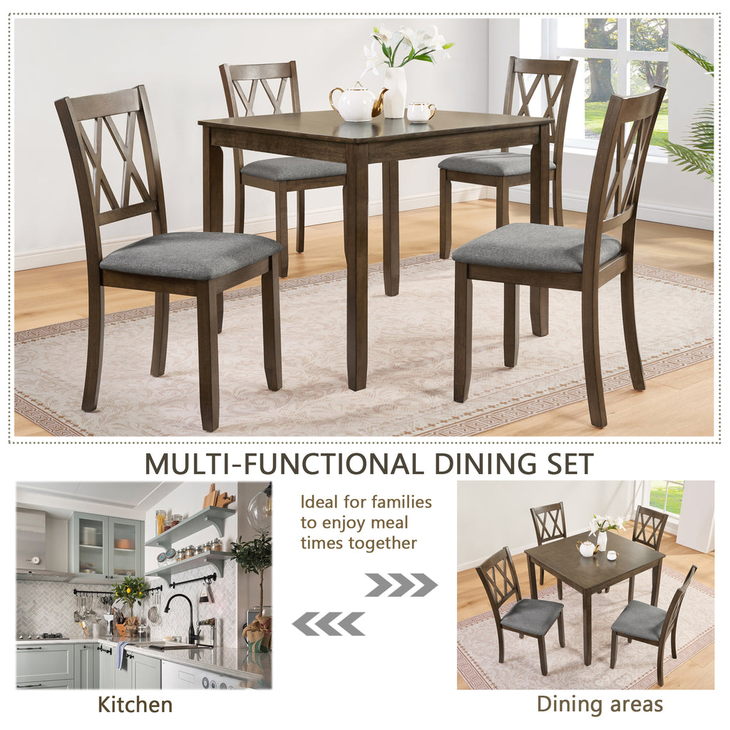 Elegant 5-piece Wooden Dining Table Set with 4 Chairs, Dining Table Set for 4 People, Modern 4 Person Dining Table Set for Living Room, Kitchen and Dining Room, Walnut Dining Table Set
