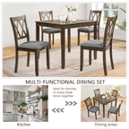 Elegant 5-piece Wooden Dining Table Set with 4 Chairs, Dining Table Set for 4 People, Modern 4 Person Dining Table Set for Living Room, Kitchen and Dining Room, Walnut Dining Table Set