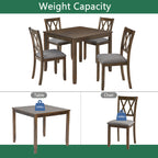 Elegant 5-piece Wooden Dining Table Set with 4 Chairs, Dining Table Set for 4 People, Modern 4 Person Dining Table Set for Living Room, Kitchen and Dining Room, Walnut Dining Table Set