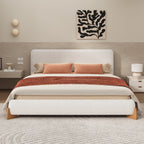 Elegant Boucle Upholstered Bed, A Luxurious and Comfortable Bedroom Centerpiece, Queen Size, White Bed Frame