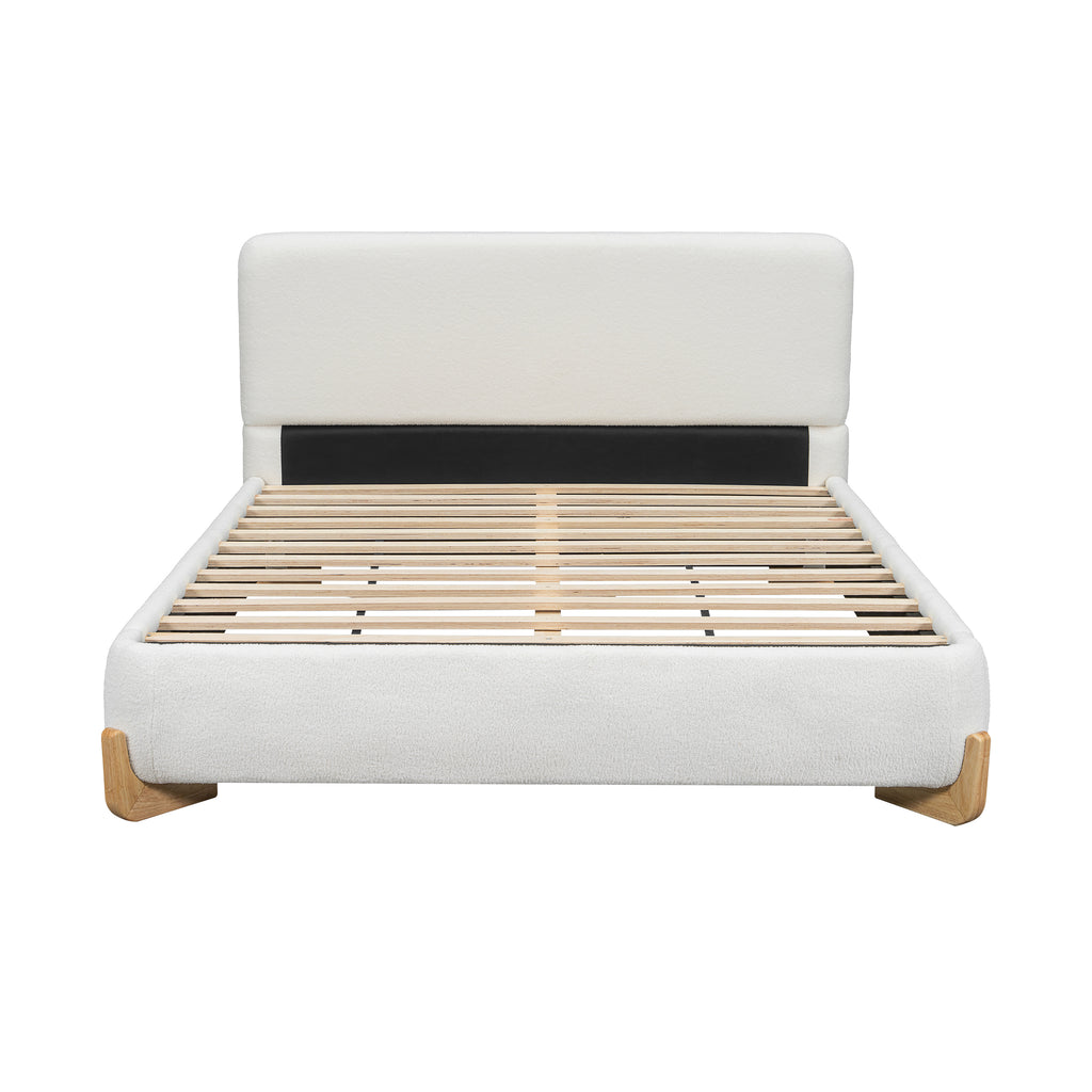 Elegant Boucle Upholstered Bed, A Luxurious and Comfortable Bedroom Centerpiece, Queen Size, White Bed Frame