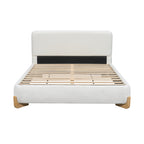 Elegant Boucle Upholstered Bed, A Luxurious and Comfortable Bedroom Centerpiece, Queen Size, White Bed Frame