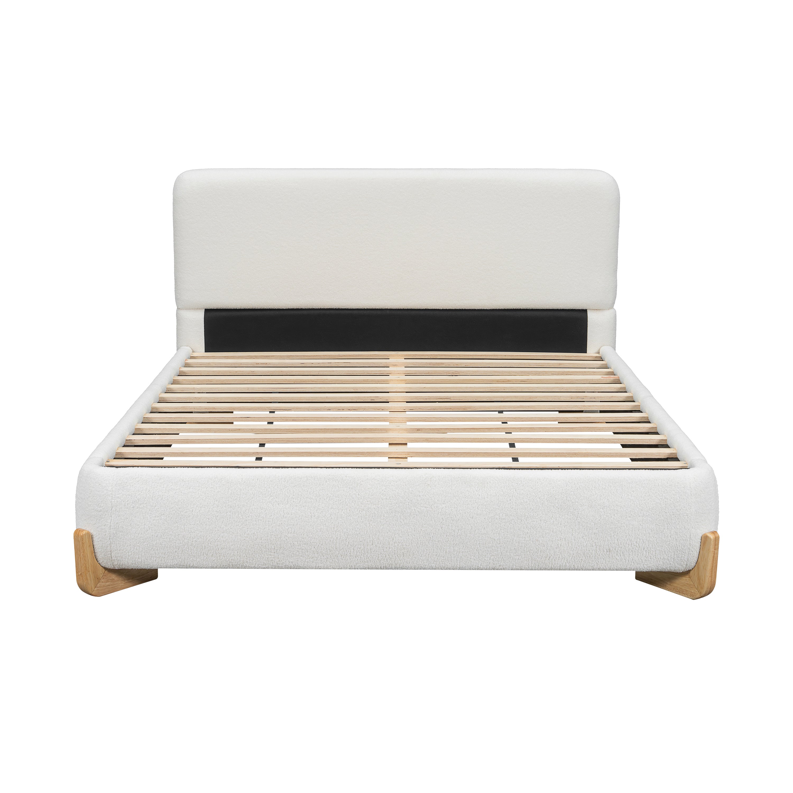 Elegant Boucle Upholstered Bed, A Luxurious and Comfortable Bedroom Centerpiece, Queen Size, White Bed Frame