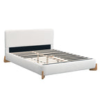 Elegant Boucle Upholstered Bed, A Luxurious and Comfortable Bedroom Centerpiece, Queen Size, White Bed Frame