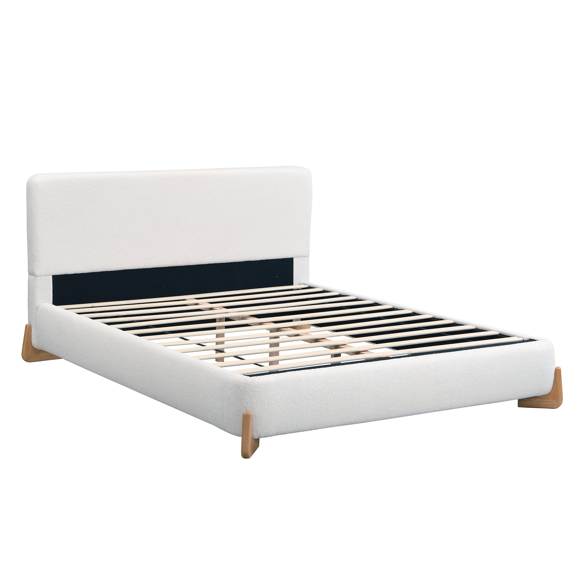 Elegant Boucle Upholstered Bed, A Luxurious and Comfortable Bedroom Centerpiece, Queen Size, White Bed Frame