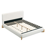 Elegant Boucle Upholstered Bed, A Luxurious and Comfortable Bedroom Centerpiece, Queen Size, White Bed Frame