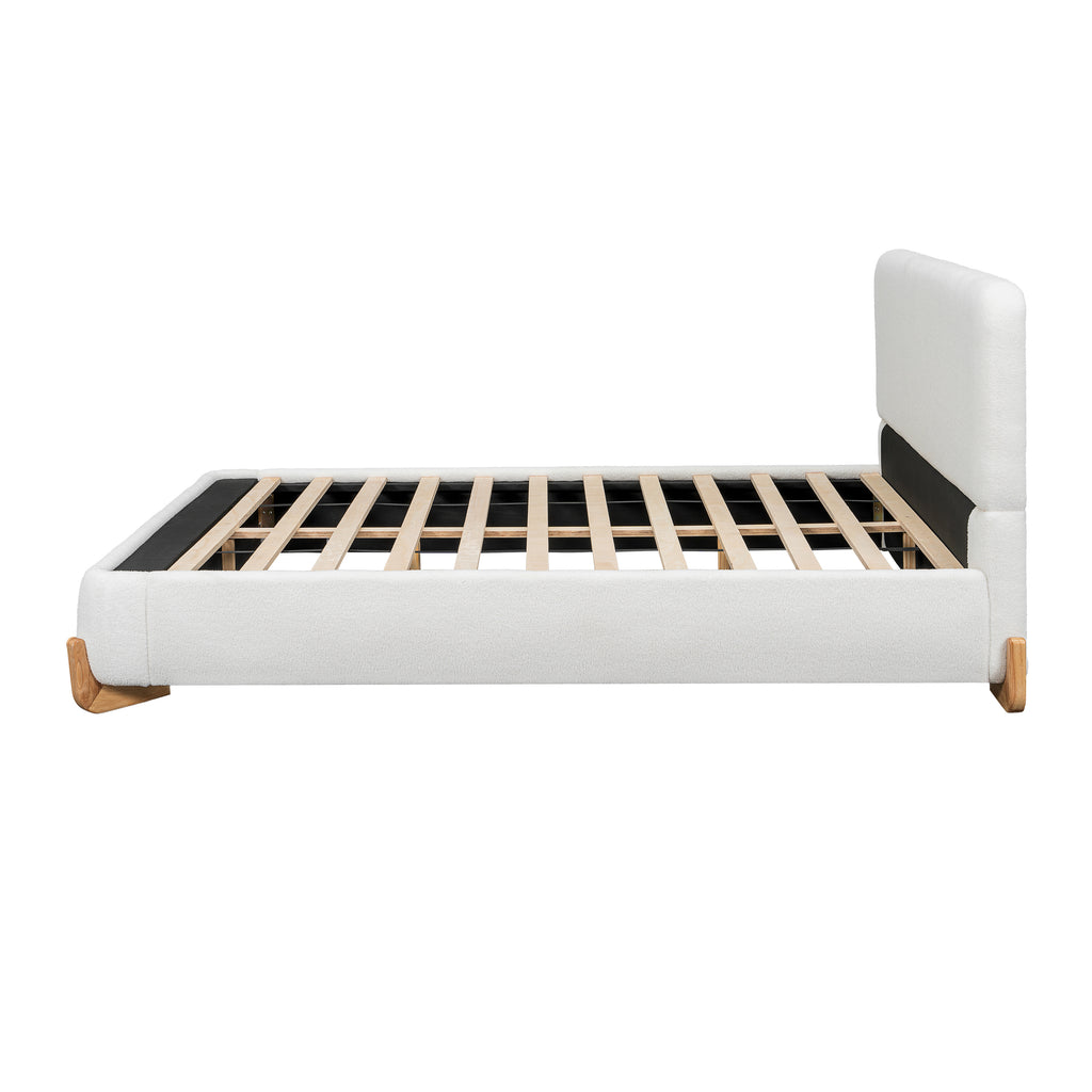 Elegant Boucle Upholstered Bed, A Luxurious and Comfortable Bedroom Centerpiece, Queen Size, White Bed Frame