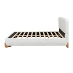 Elegant Boucle Upholstered Bed, A Luxurious and Comfortable Bedroom Centerpiece, Queen Size, White Bed Frame