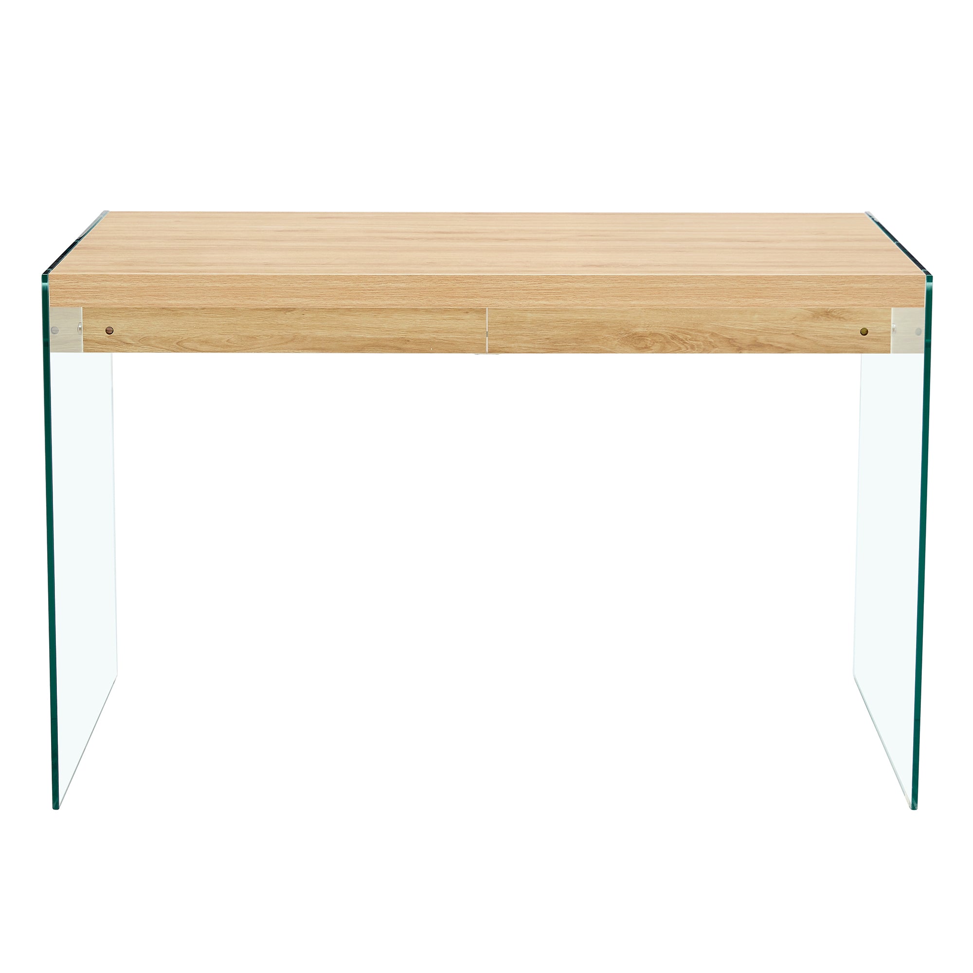 The top of the coffee table is made of medium density fiberboard and wooden stickers, with transparent tempered glass on both sides. The design is simple and elegant, with a sturdy structure.