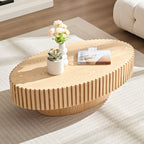 Modern Handcraft Drum Coffee Table Length 43.7 inch Ellipse Coffee Table for Living Room,Small Coffee Table with Sturdy Pedestal,Natural Ash MDF