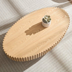 Modern Handcraft Drum Coffee Table Length 43.7 inch Ellipse Coffee Table for Living Room,Small Coffee Table with Sturdy Pedestal,Natural Ash MDF