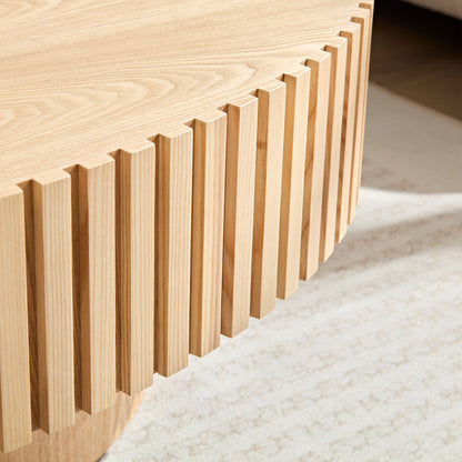 Modern Handcraft Drum Coffee Table Length 43.7 inch Ellipse Coffee Table for Living Room,Small Coffee Table with Sturdy Pedestal,Natural Ash MDF