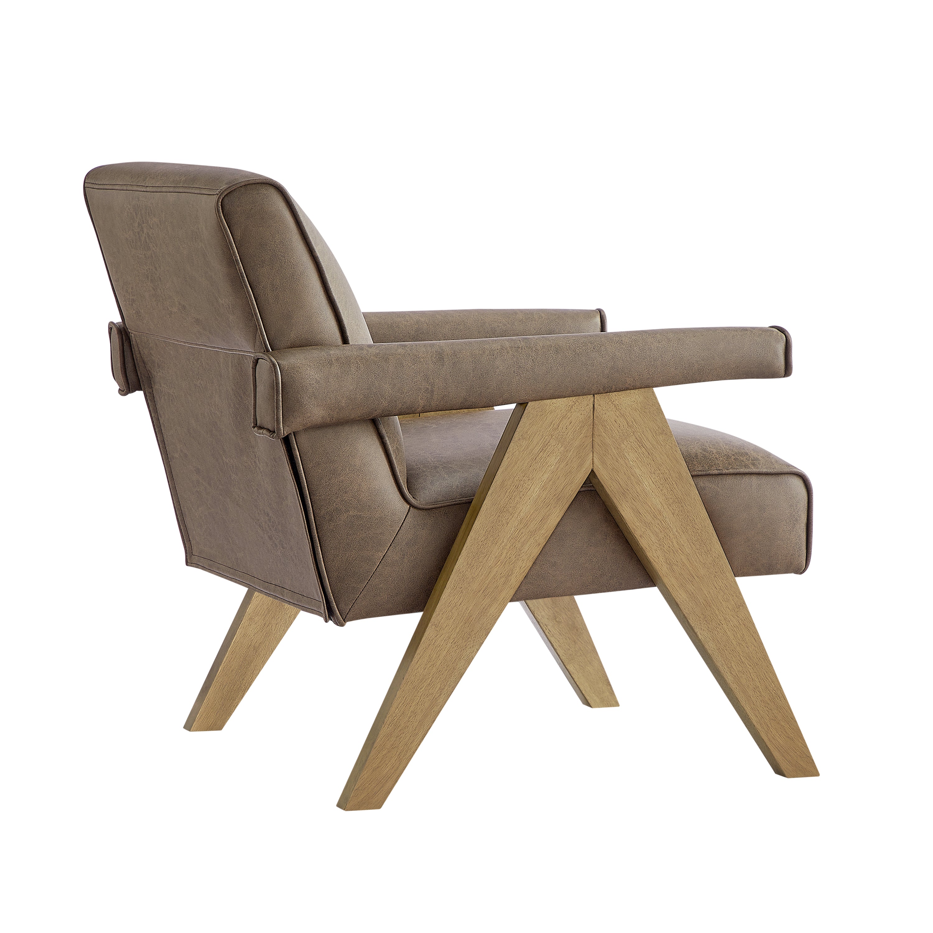 Nessi Modern Faux Leather Arm Chair in Espresso with Solid Wood A-Frame Legs Accent Chair