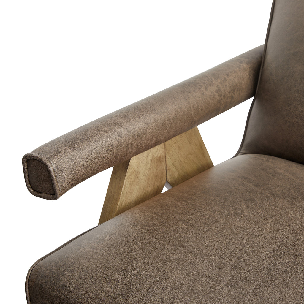 Nessi Modern Faux Leather Arm Chair in Espresso with Solid Wood A-Frame Legs Accent Chair