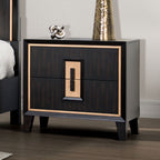 Modern Espresso Bedside Table Bedroom Furniture 1pc Nightstand Gold Accent Trim Wooden Finger Pull