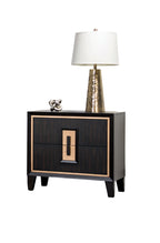 Modern Espresso Bedside Table Bedroom Furniture 1pc Nightstand Gold Accent Trim Wooden Finger Pull