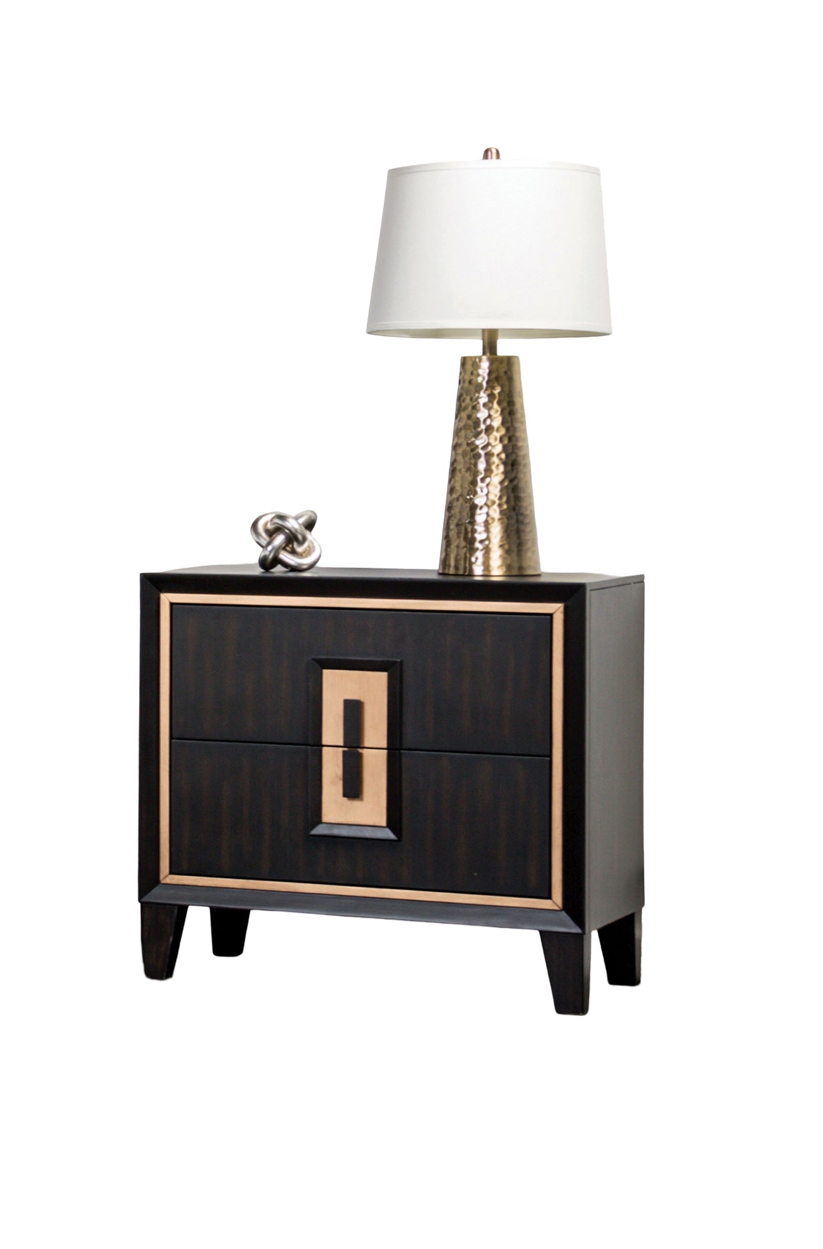 Modern Espresso Bedside Table Bedroom Furniture 1pc Nightstand Gold Accent Trim Wooden Finger Pull