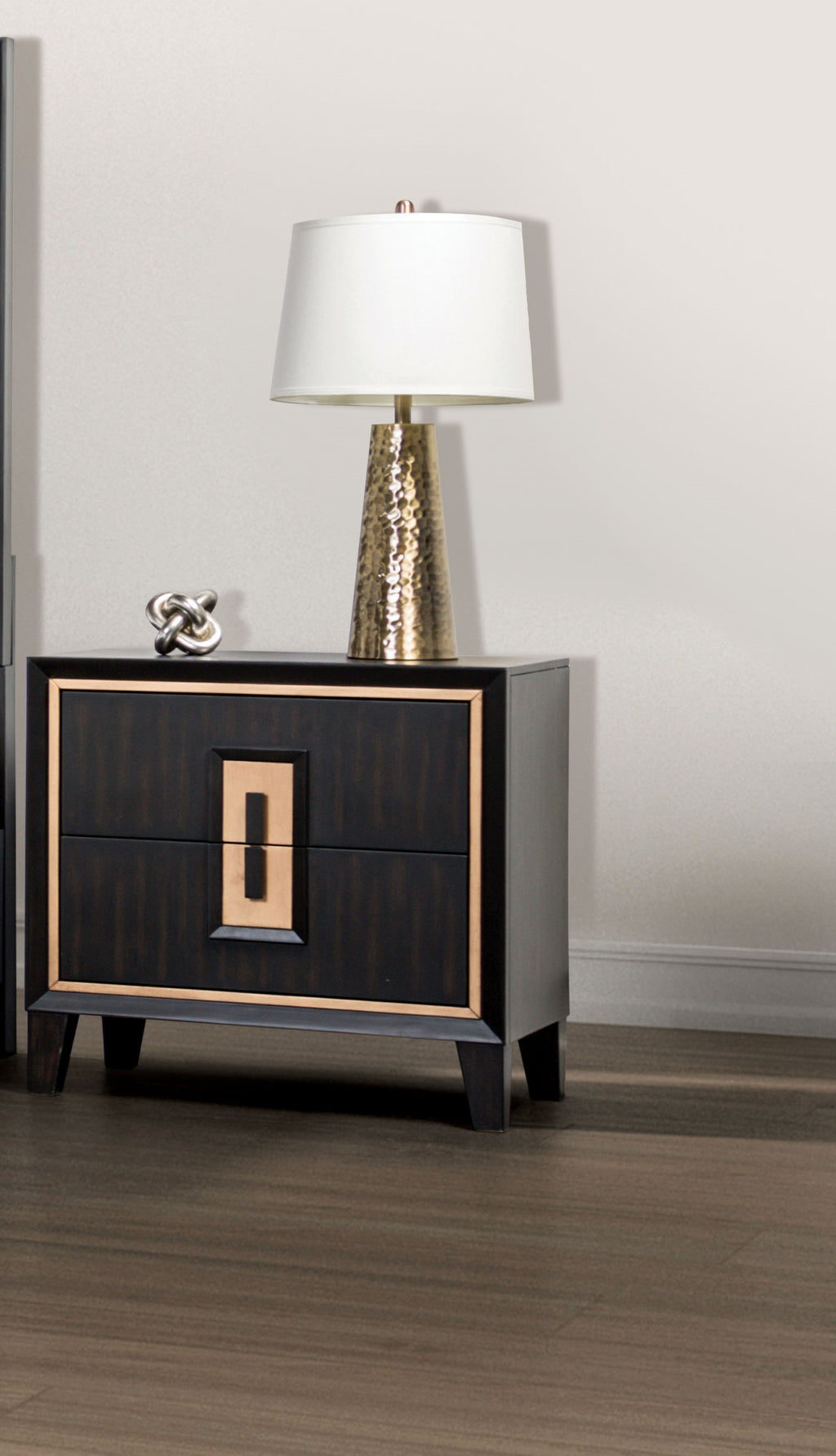 Modern Espresso Bedside Table Bedroom Furniture 1pc Nightstand Gold Accent Trim Wooden Finger Pull