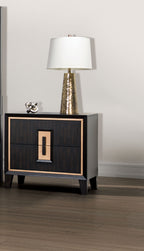 Modern Espresso Bedside Table Bedroom Furniture 1pc Nightstand Gold Accent Trim Wooden Finger Pull