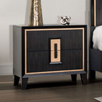 Modern Espresso Bedside Table Bedroom Furniture 1pc Nightstand Gold Accent Trim Wooden Finger Pull